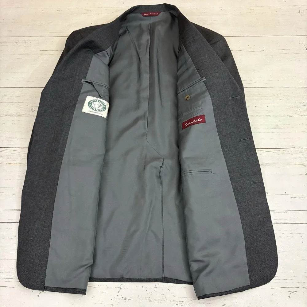 Samuelsohn Suit Mens 46L 37x28.5 Gray Check Wool 2 Pc Hunt Club Clothiers